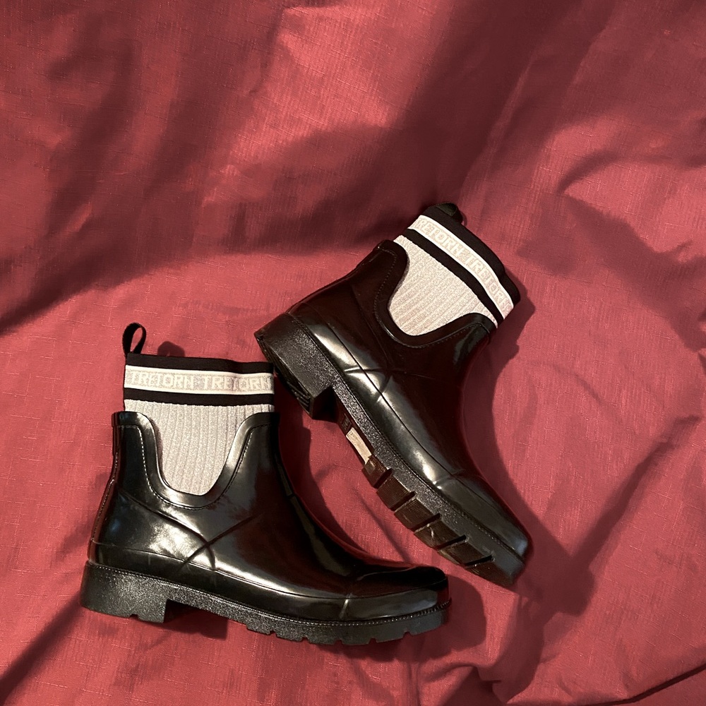 Tretorn rubber rain booties size 8 black with silver sparkly